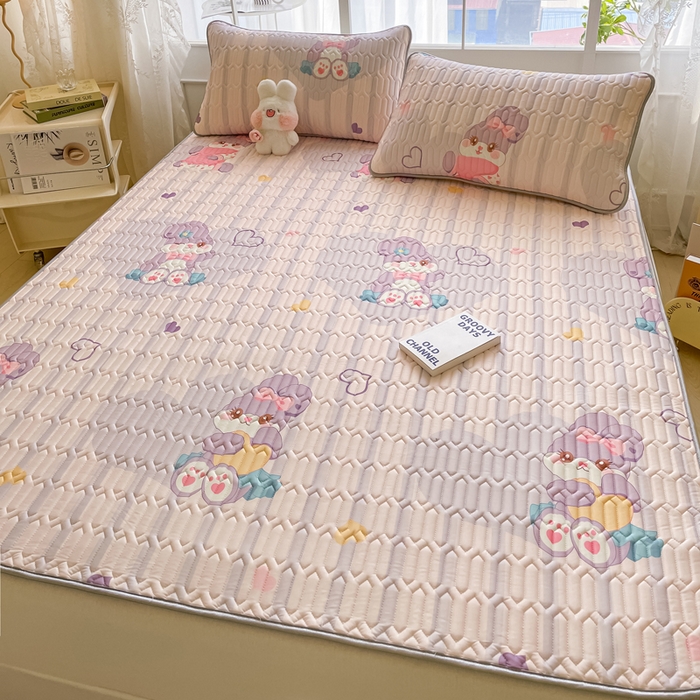 91家纺网 家纺一手货源 找家纺 金爱家 2023新款小清新凉感丝乳胶凉席三件套 爱心小兔-紫