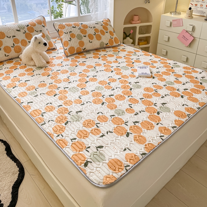 91家纺网 家纺一手货源 找家纺 金爱家 2023新款小清新凉感丝乳胶凉席三件套 橙子