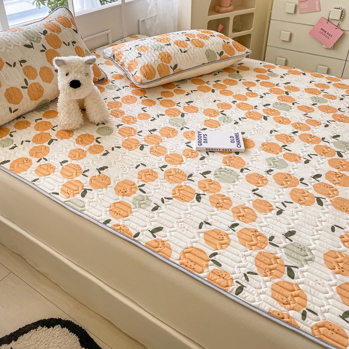 91家纺网 家纺一手货源 找家纺 金爱家 2023新款小清新凉感丝乳胶凉席三件套 橙子