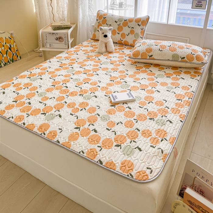 91家纺网 家纺一手货源 找家纺 金爱家 2023新款小清新凉感丝乳胶凉席三件套 橙子