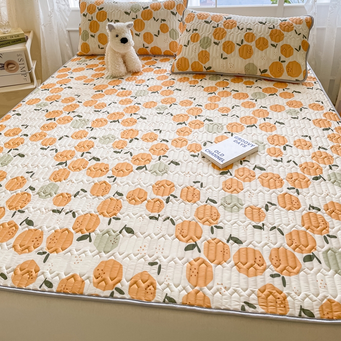 91家纺网 家纺一手货源 找家纺 金爱家 2023新款小清新凉感丝乳胶凉席三件套 橙子