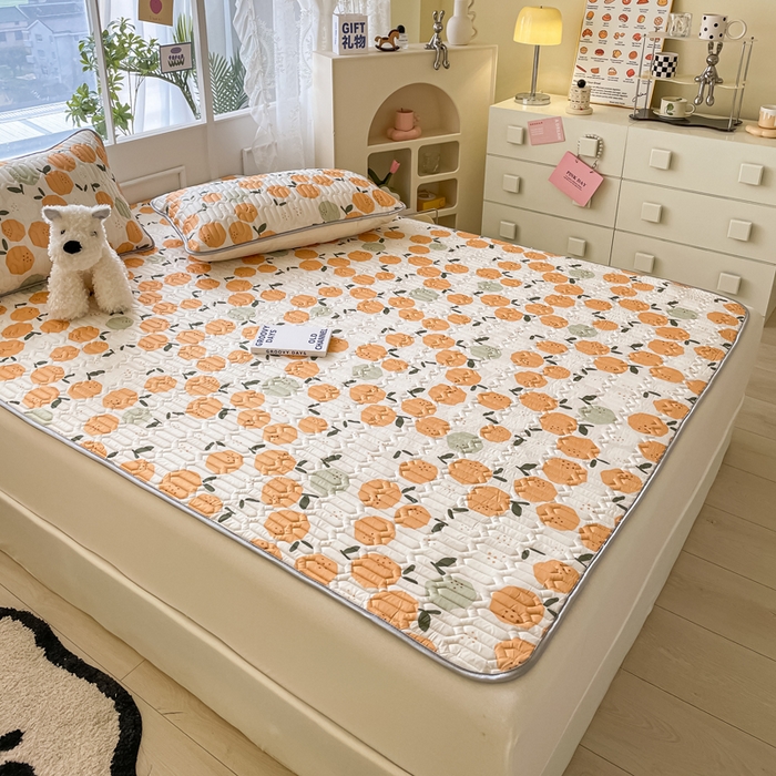 91家纺网 家纺一手货源 找家纺 金爱家 2023新款小清新凉感丝乳胶凉席三件套 橙子