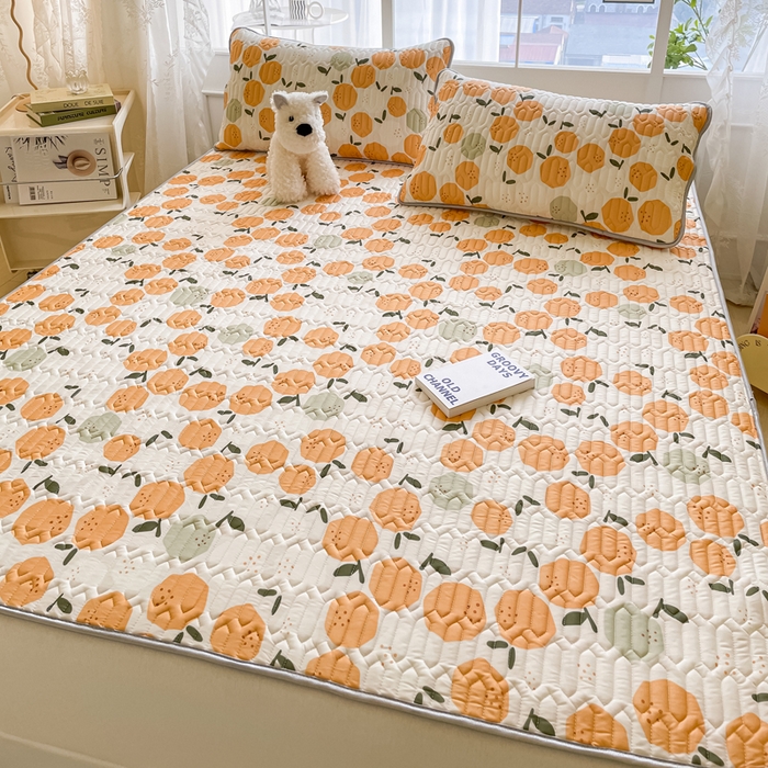 91家纺网 家纺一手货源 找家纺 金爱家 2023新款小清新凉感丝乳胶凉席三件套 橙子