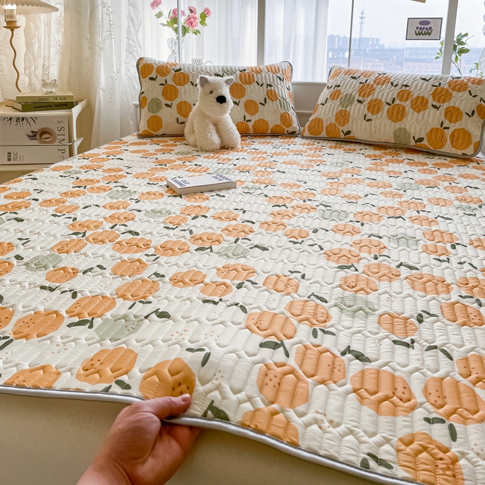 91家纺网 家纺一手货源 找家纺 金爱家 2023新款小清新凉感丝乳胶凉席三件套 橙子