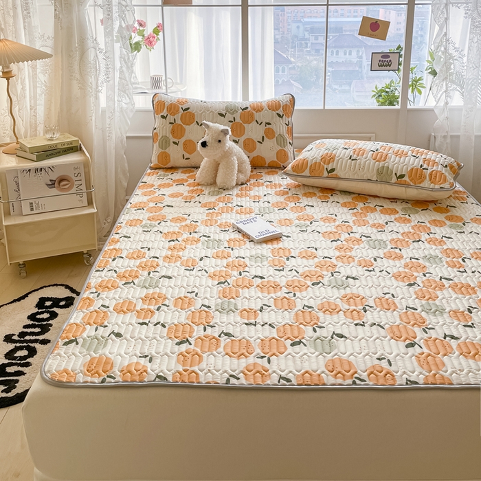 91家纺网 家纺一手货源 找家纺 金爱家 2023新款小清新凉感丝乳胶凉席三件套 橙子