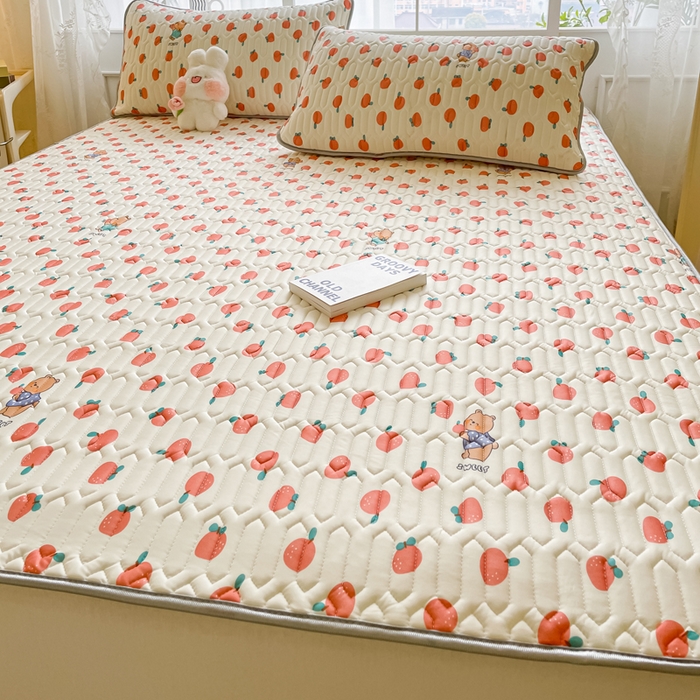 91家纺网 家纺一手货源 找家纺 金爱家 2023新款小清新凉感丝乳胶凉席三件套 橘子小熊