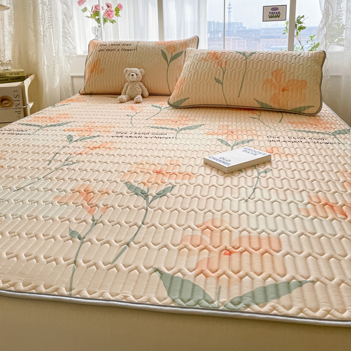 91家纺网 家纺一手货源 找家纺 金爱家 2023新款小清新凉感丝乳胶凉席三件套 浪漫花语