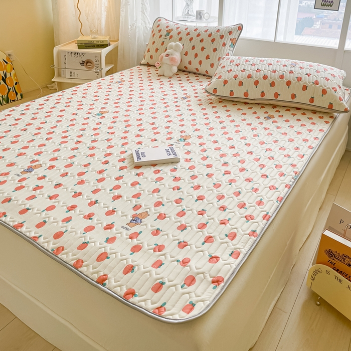 91家纺网 家纺一手货源 找家纺 金爱家 2023新款小清新凉感丝乳胶凉席三件套 橘子小熊