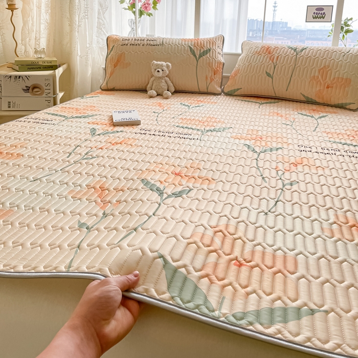 91家纺网 家纺一手货源 找家纺 金爱家 2023新款小清新凉感丝乳胶凉席三件套 浪漫花语