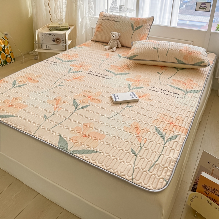 91家纺网 家纺一手货源 找家纺 金爱家 2023新款小清新凉感丝乳胶凉席三件套 浪漫花语