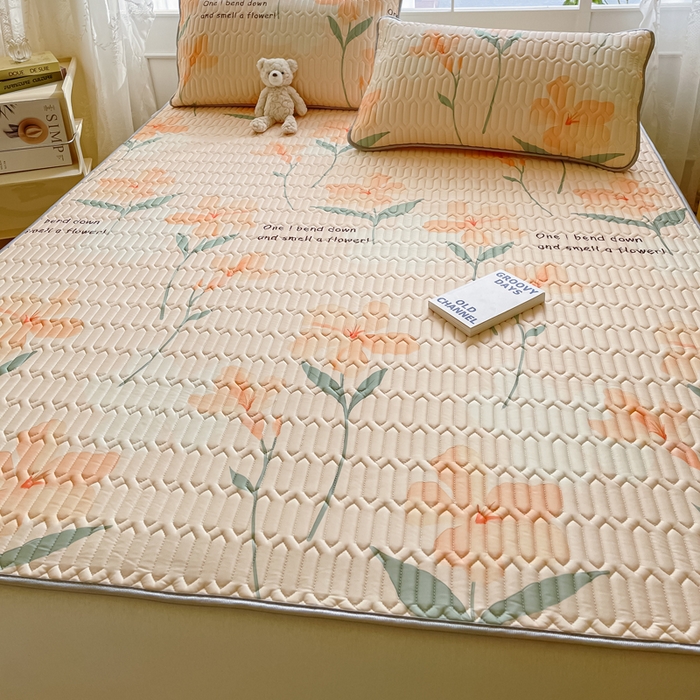 91家纺网 家纺一手货源 找家纺 金爱家 2023新款小清新凉感丝乳胶凉席三件套 浪漫花语