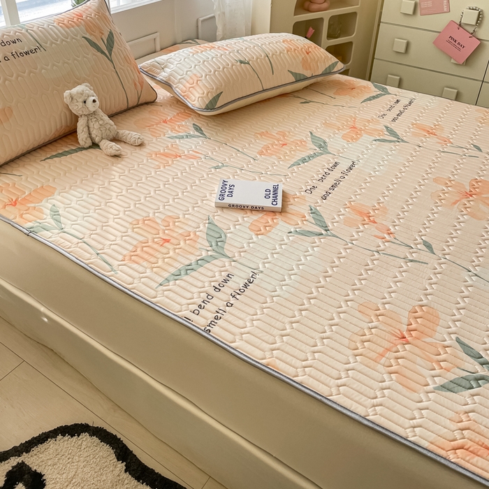 91家纺网 家纺一手货源 找家纺 金爱家 2023新款小清新凉感丝乳胶凉席三件套 浪漫花语