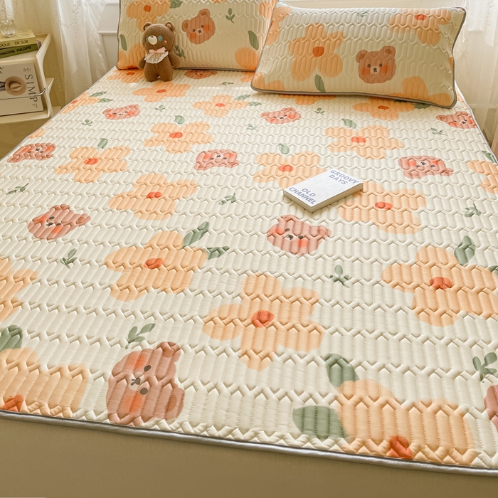 91家纺网 家纺一手货源 找家纺 金爱家 2023新款小清新凉感丝乳胶凉席三件套 蜜糖熊