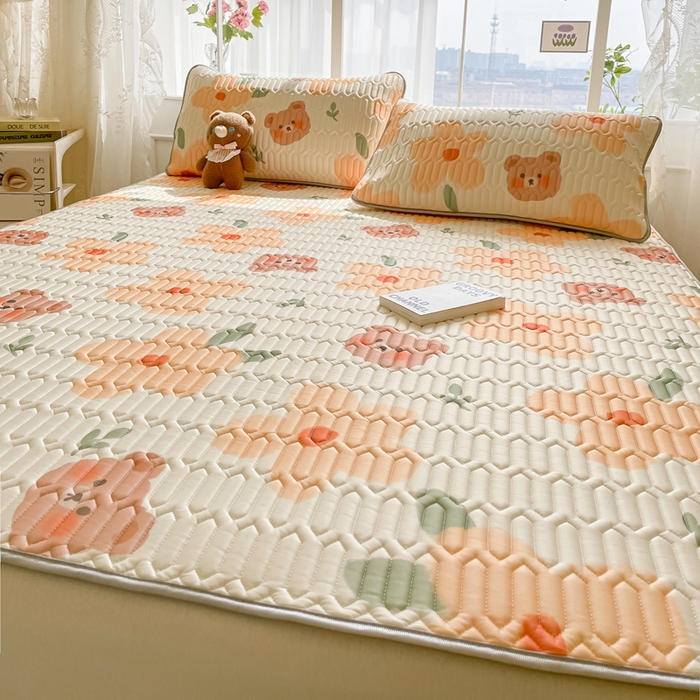 91家纺网 家纺一手货源 找家纺 金爱家 2023新款小清新凉感丝乳胶凉席三件套 蜜糖熊