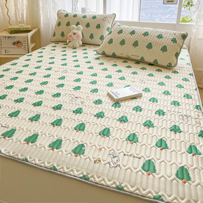 91家纺网 家纺一手货源 找家纺 金爱家 2023新款小清新凉感丝乳胶凉席三件套 森林小兔