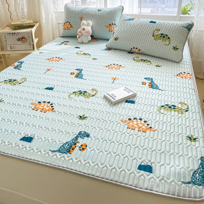 91家纺网 家纺一手货源 找家纺 金爱家 2023新款小清新凉感丝乳胶凉席三件套 小恐龙