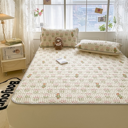 91家纺网 家纺一手货源 找家纺 金爱家 2023新款小清新凉感丝乳胶凉席三件套 半夏