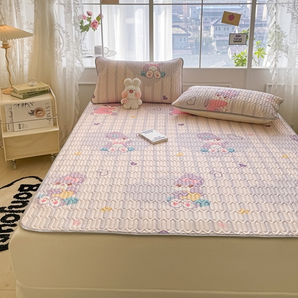 91家纺网 家纺一手货源 找家纺 金爱家 2023新款小清新凉感丝乳胶凉席三件套 爱心小兔-紫