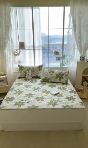 91家纺网 家纺一手货源 找家纺 金爱家 2023新款小清新凉感丝乳胶凉席三件套 海棠花-绿