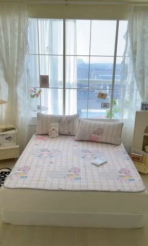 91家纺网 家纺一手货源 找家纺 金爱家 2023新款小清新凉感丝乳胶凉席三件套 爱心小兔-紫