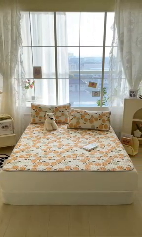 91家纺网 家纺一手货源 找家纺 金爱家 2023新款小清新凉感丝乳胶凉席三件套 橙子