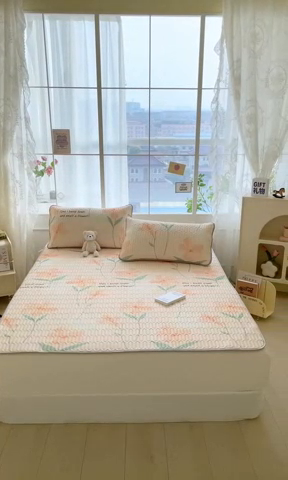 91家纺网 家纺一手货源 找家纺 金爱家 2023新款小清新凉感丝乳胶凉席三件套 浪漫花语