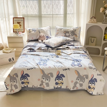 91家纺网 家纺一手货源 找家纺 沐辰家居2023新款A类印花款全棉夏被 A类棉花被-好运蓝兔