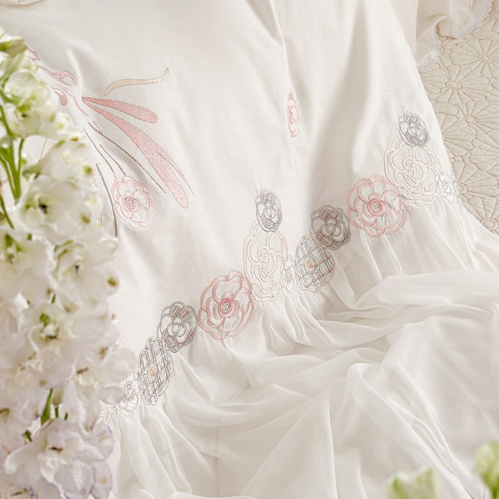 91家纺网 家纺一手货源 找家纺 亲亲公主 2025新款全棉蕾丝公主风四件套-芊芊公主 暖白色