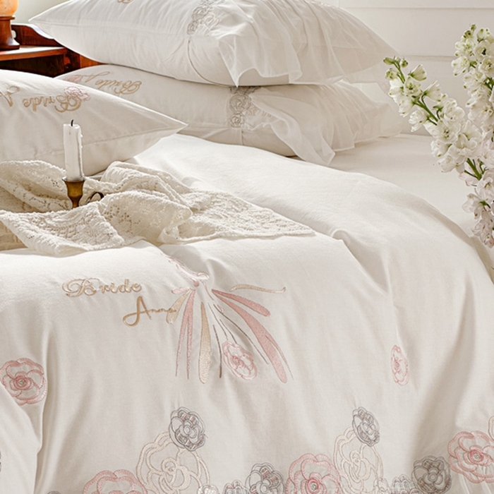 91家纺网 家纺一手货源 找家纺 亲亲公主 2025新款全棉蕾丝公主风四件套-芊芊公主 暖白色