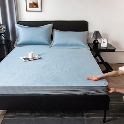 91家纺网 家纺一手货源 找家纺 鑫帝   凉感丝软凉席三件套--点点席 网布床笠点点  蓝