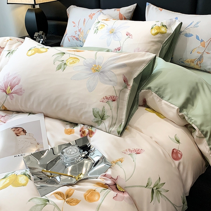 91家纺网 家纺一手货源 找家纺 澳萝拉 2023新款天丝印花四件套 浅语初开-米