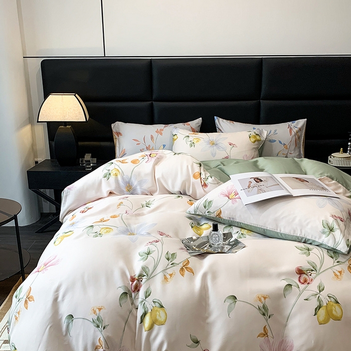 91家纺网 家纺一手货源 找家纺 澳萝拉 2023新款天丝印花四件套 浅语初开-米