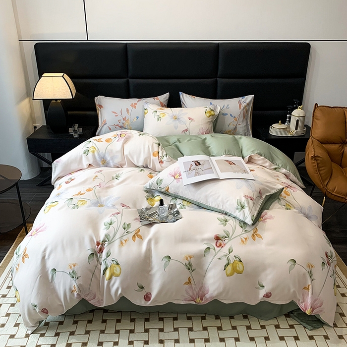 91家纺网 家纺一手货源 找家纺 澳萝拉 2023新款天丝印花四件套 浅语初开-米