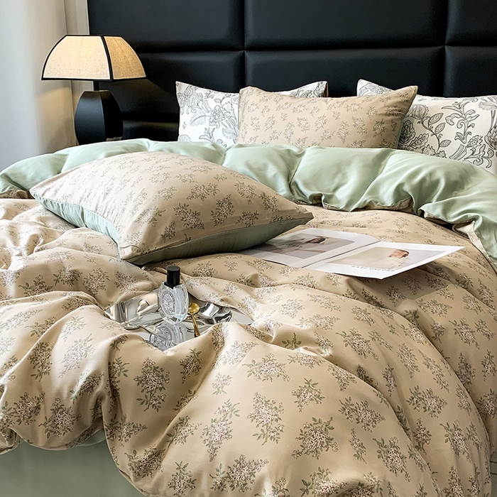 91家纺网 家纺一手货源 找家纺 澳萝拉 2023新款天丝印花四件套 柠染-粉