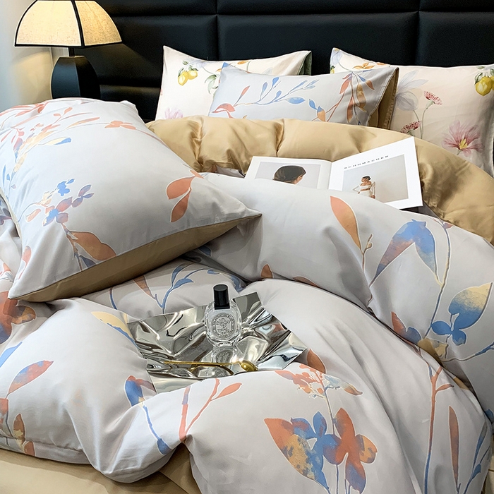 91家纺网 家纺一手货源 找家纺 澳萝拉 2023新款天丝印花四件套 叶飘