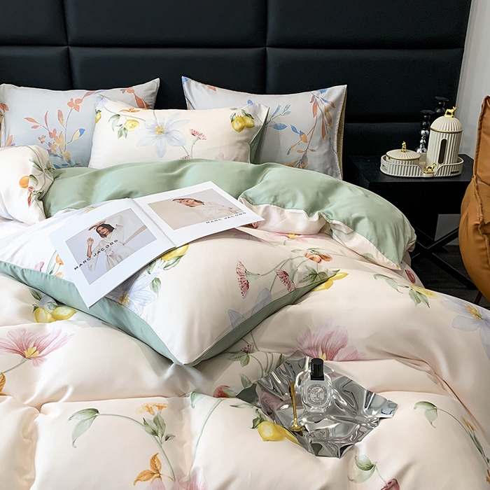 91家纺网 家纺一手货源 找家纺 澳萝拉 2023新款天丝印花四件套 浅语初开-米