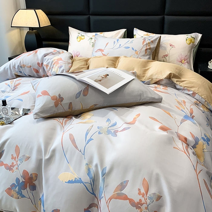 91家纺网 家纺一手货源 找家纺 澳萝拉 2023新款天丝印花四件套 叶飘