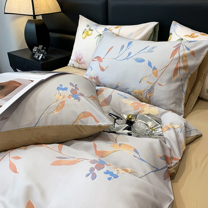 91家纺网 家纺一手货源 找家纺 澳萝拉 2023新款天丝印花四件套 叶飘