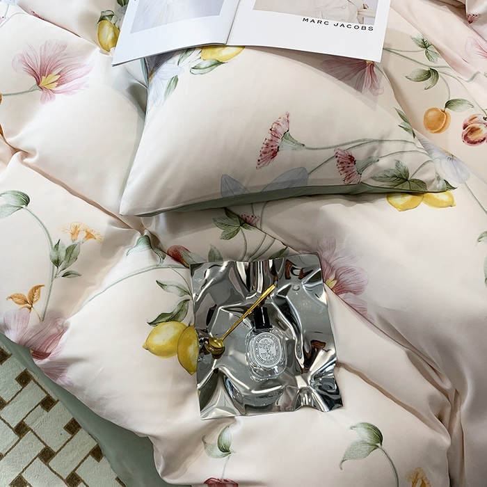 91家纺网 家纺一手货源 找家纺 澳萝拉 2023新款天丝印花四件套 浅语初开-米