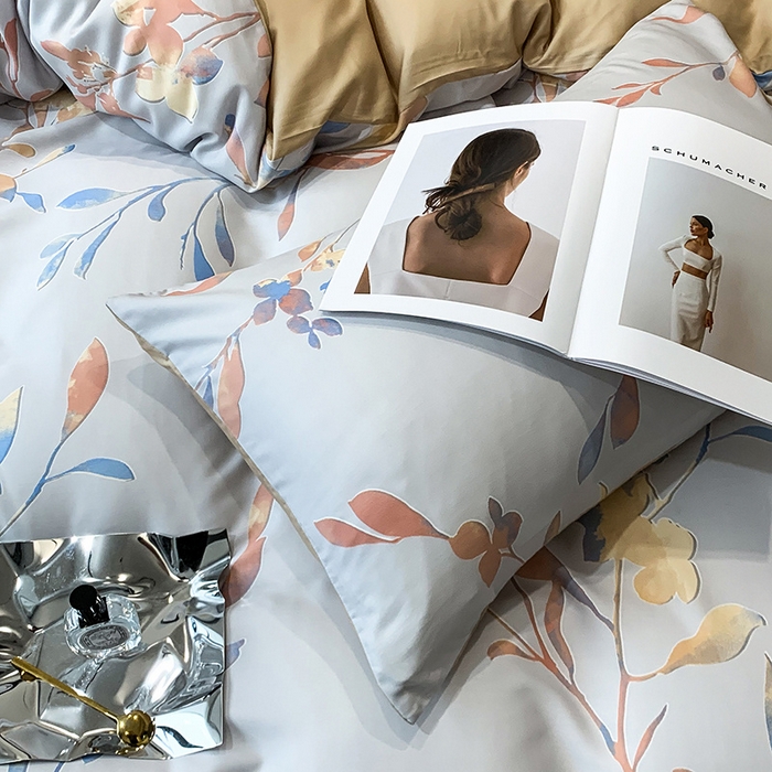 91家纺网 家纺一手货源 找家纺 澳萝拉 2023新款天丝印花四件套 叶飘