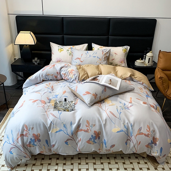 91家纺网 家纺一手货源 找家纺 澳萝拉 2023新款天丝印花四件套 叶飘