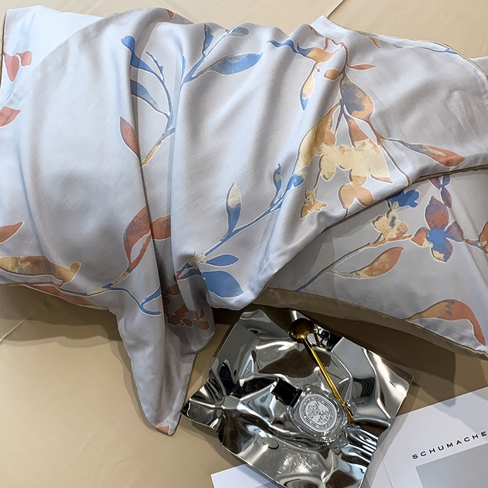 91家纺网 家纺一手货源 找家纺 澳萝拉 2023新款天丝印花四件套 叶飘