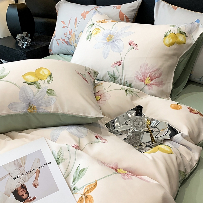 91家纺网 家纺一手货源 找家纺 澳萝拉 2023新款天丝印花四件套 浅语初开-米