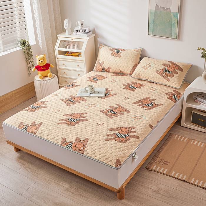 91家纺网 家纺一手货源 找家纺 小萌虎 2023新款冰丝胶质凉席-床席款 方格熊咖