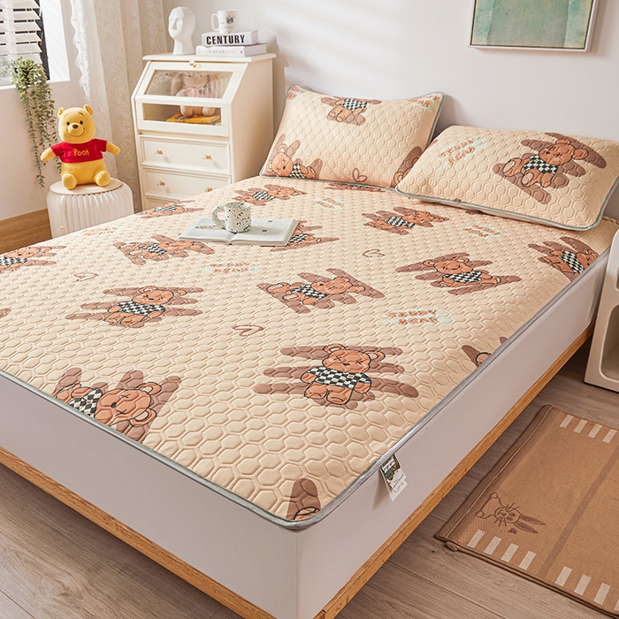 91家纺网 家纺一手货源 找家纺 小萌虎 2023新款冰丝胶质凉席-床席款 方格熊咖