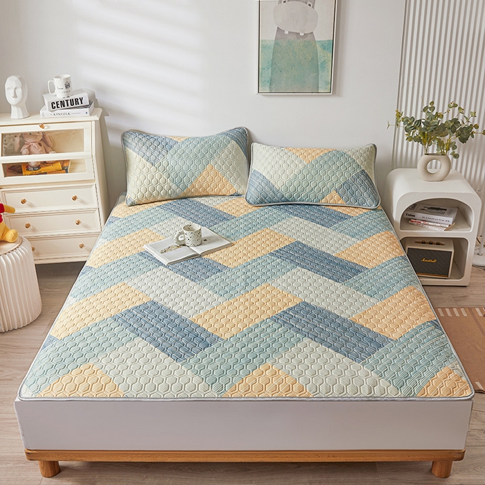 91家纺网 家纺一手货源 找家纺 小萌虎 2023新款冰丝胶质凉席-床席款 幸运条纹