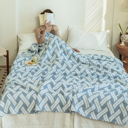 雯雨 2023新款塞尚风格全棉纱布毛巾被 格里尼-蓝