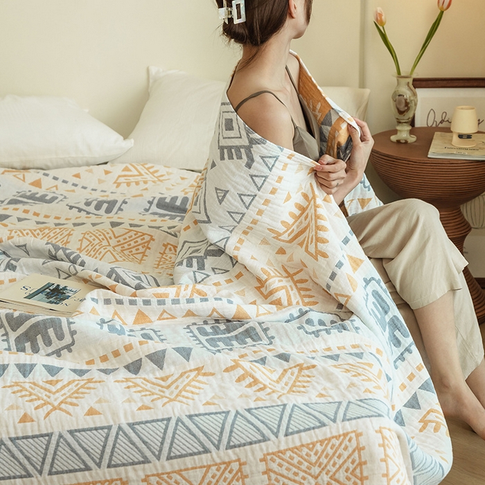 91家纺网 家纺一手货源 找家纺 雯雨 2023新款塞尚风格全棉纱布毛巾被 西雅图-兰