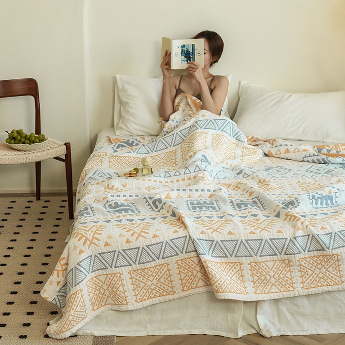 91家纺网 家纺一手货源 找家纺 雯雨 2023新款塞尚风格全棉纱布毛巾被 西雅图-兰