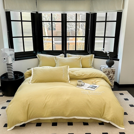 91家纺网 家纺一手货源 找家纺 （总）仟网汇 2023新款棉麻刺绣纯色米兰系列四件套